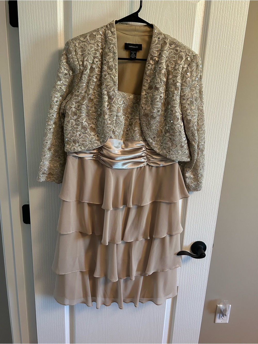 R&M Richards Embellished Lace Jacket in Taupe